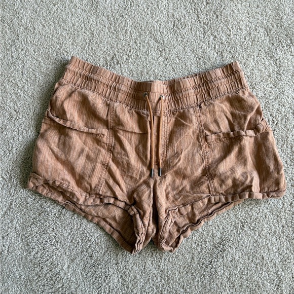 Athleta Womens Cabo Orange summer beach pull on Linen Textured 4" Short size 14 - Picture 2 of 15